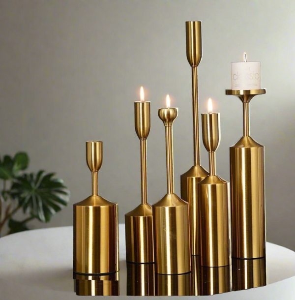 Set of 6 Brass Candle Stands By Classy Creations