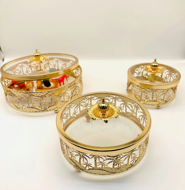 Set of 3 Luxury Gold Tray with Lid