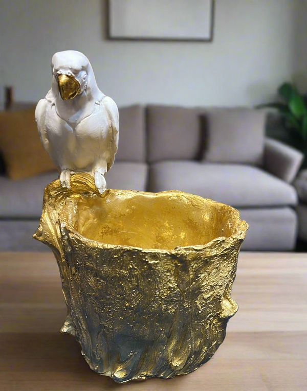 Resin White Parrot with Golden Base