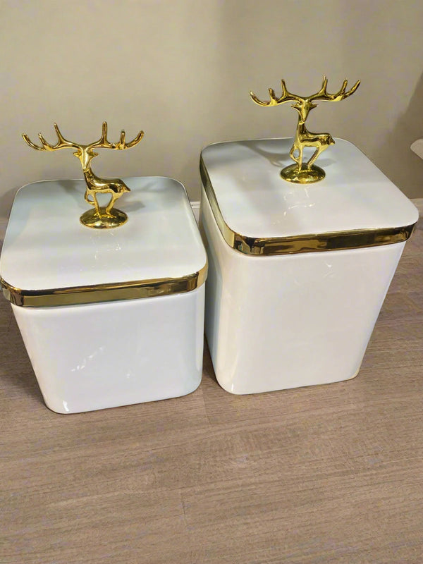 Deer Lid Candy Jars Pair