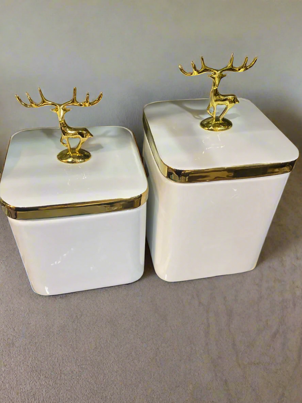 Deer Lid Candy Jars Pair