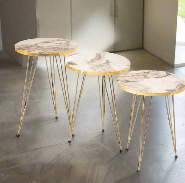 3 Nesting Round Tables With Metal Stands