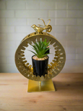 Metallic Geometric Frame With Bird and Plant Pot