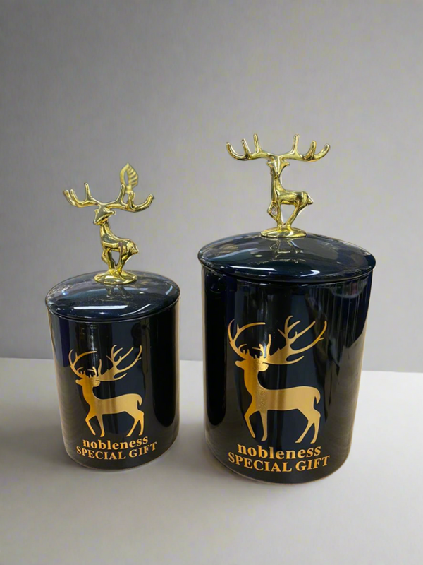 Candy Jar with Metallic Deer Lid Pair