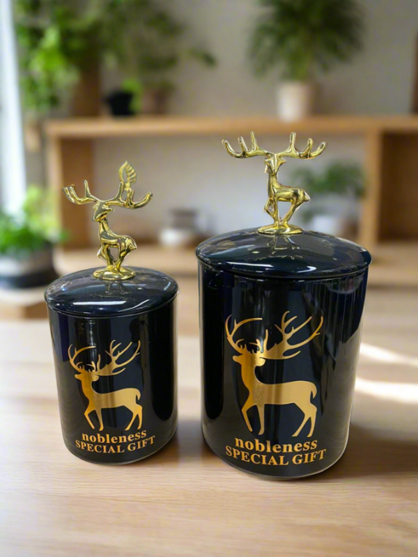 Candy Jar with Metallic Deer Lid Pair