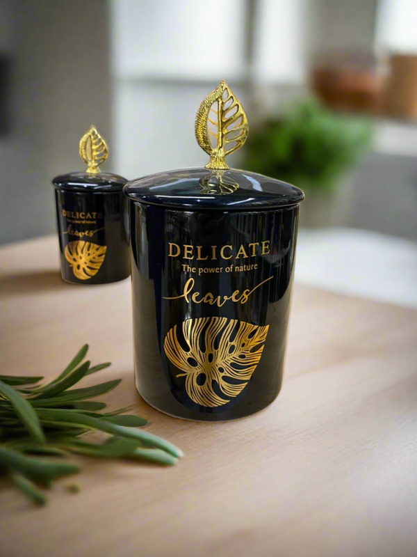 Multi-Purpose Jar with Metallic Leaf Lid Pair