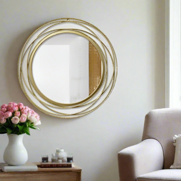 Round Framed Gold Wall Mirror