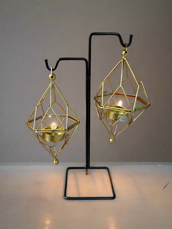 Alpha Vivant Gold Geometric Hanging Candle Holders