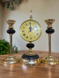 Black Brass Clock Set With Candle Holders