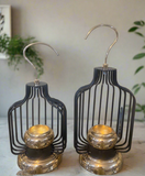 Black Cage Pair Candle Holder