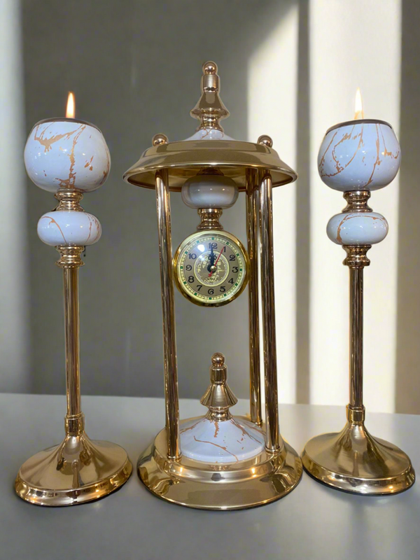 Brass Clock Set With Candle Holders